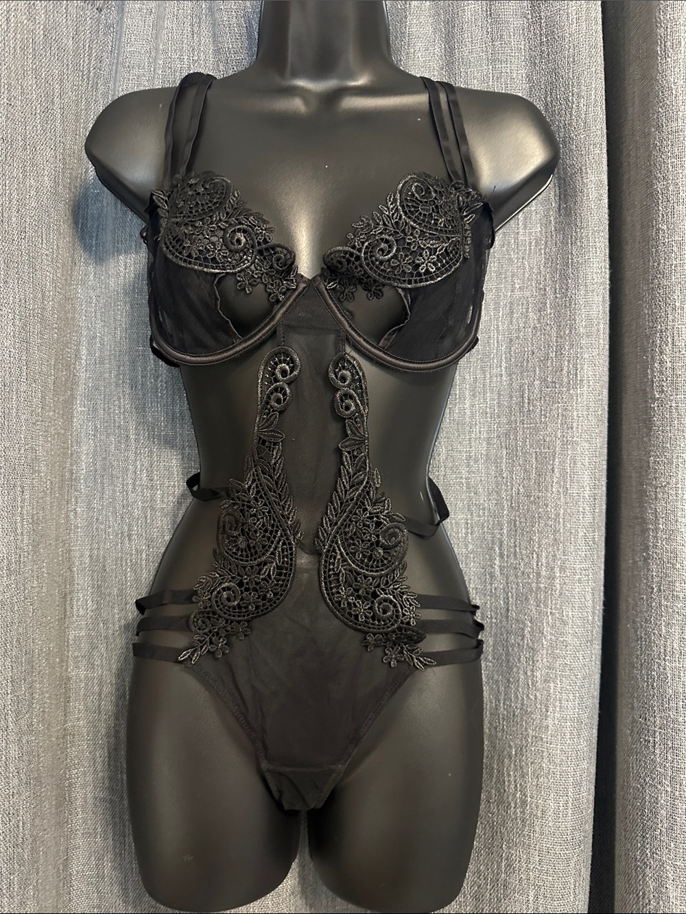 NWT Bluebella Black Lace Appliqué Sheer Bodysuit